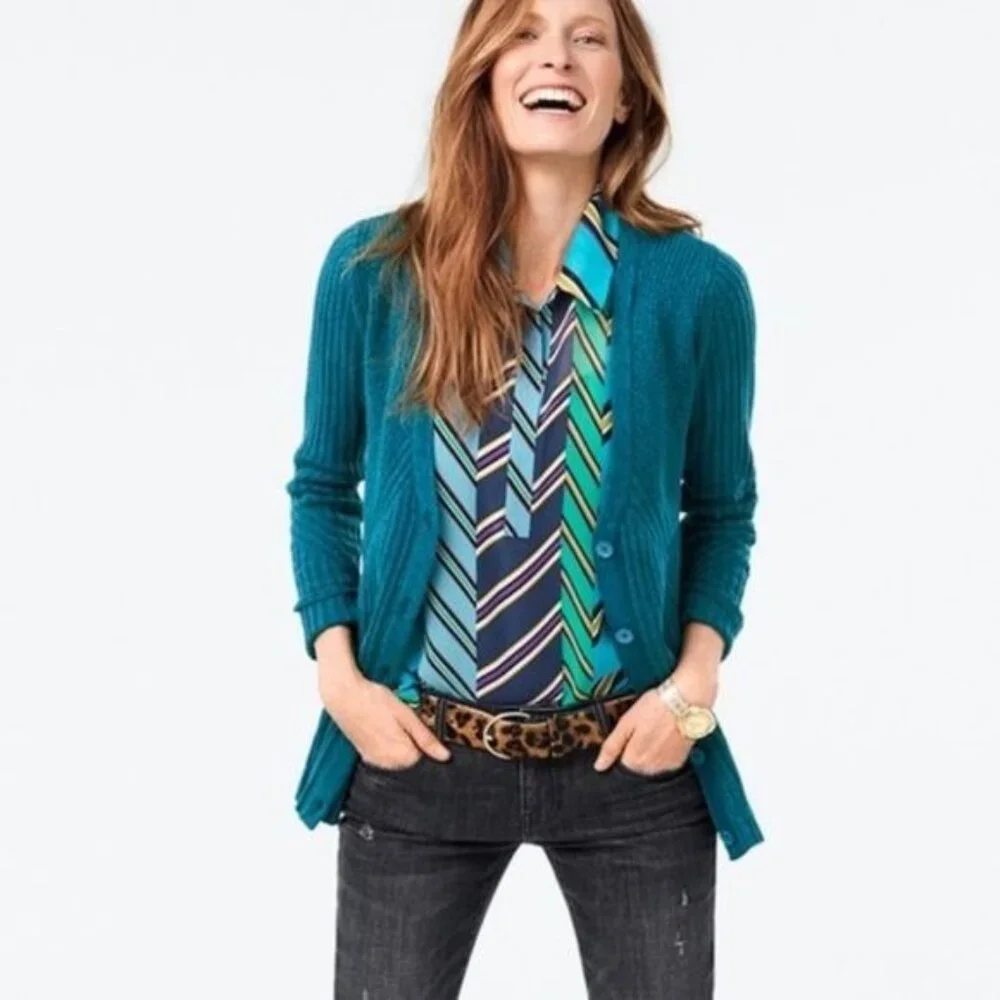 CABI Deco Button Front Cardigan V-Neck Teal Green Sz M #3712 NWOT